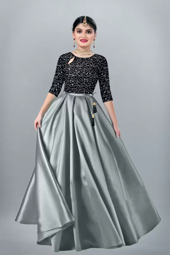 Girls Lehenga Choli Party Wear Embellished Lehenga Choli  (Grey, Pack of 1)