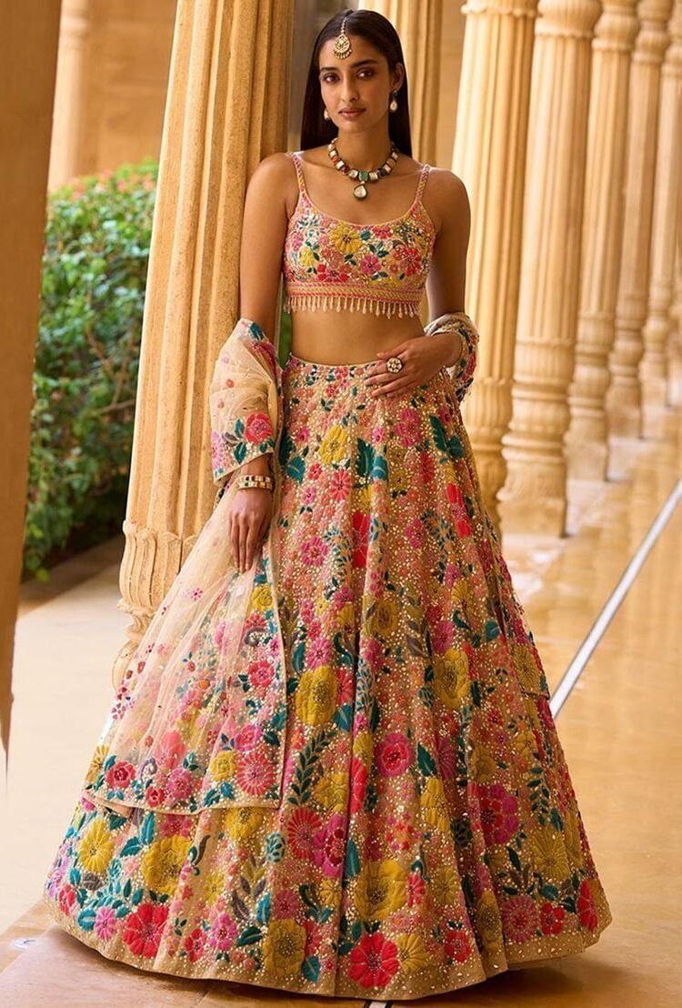 Multicolor Sequin Embroidered Faux Georgette Lehenga Set