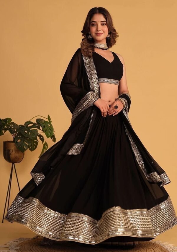 Black Sequin Embroidered Faux Blooming Lehenga Set - Image 3