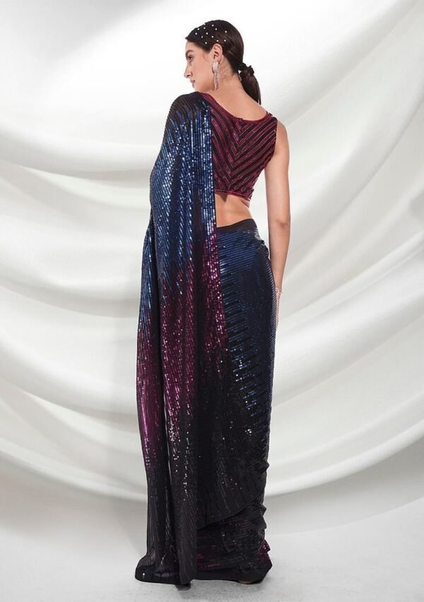 Pink Sequin Embellished Pure Georgette Saree Set - Image 3