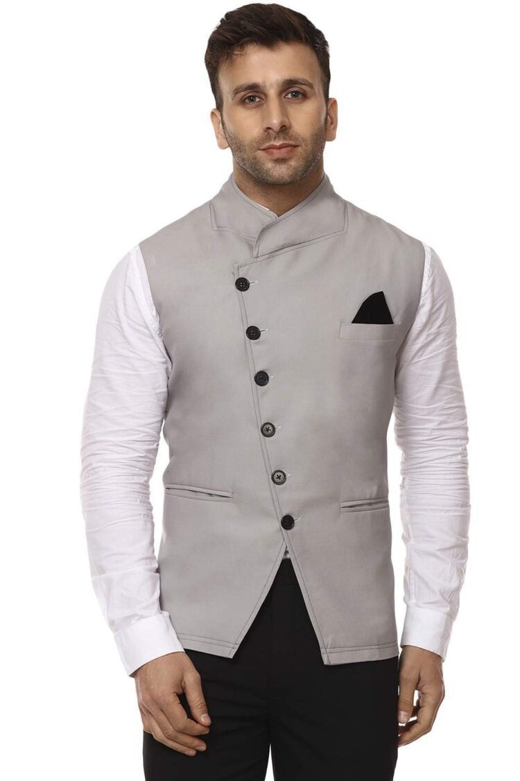 plain Chinese Collar Sleeveless Cotton Poly Nehru Jacket
