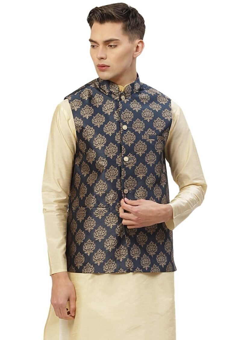 Jompers Men's Woven Design Nehru Jacket.