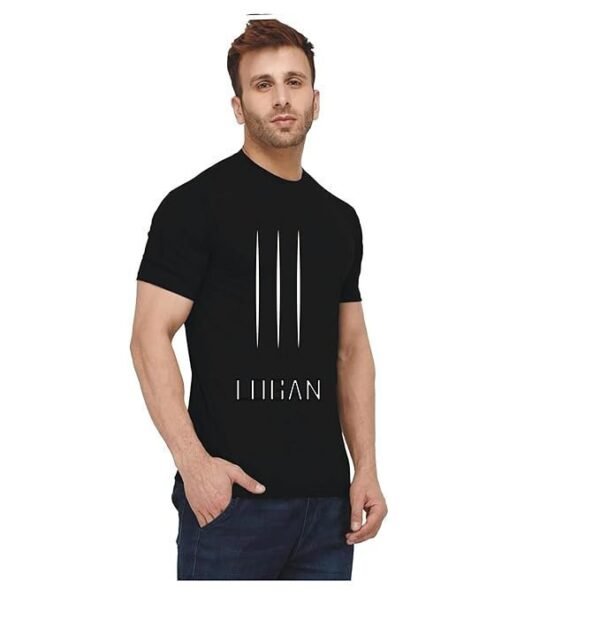 Men's Black T-Shirt with Vertical Line Design, 100% Polyster - Image 4