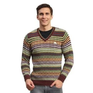 Monte Carlo Mens Solid V Neck Full Sleeve Wool Casual Sweater