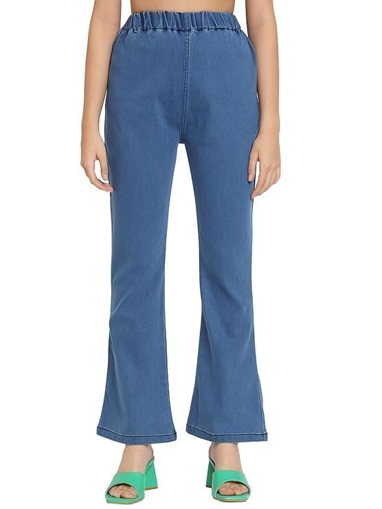 AngelFab Comfortable High Waist Strechable Boot Cut Fit Denim Solid Jeggings for Women