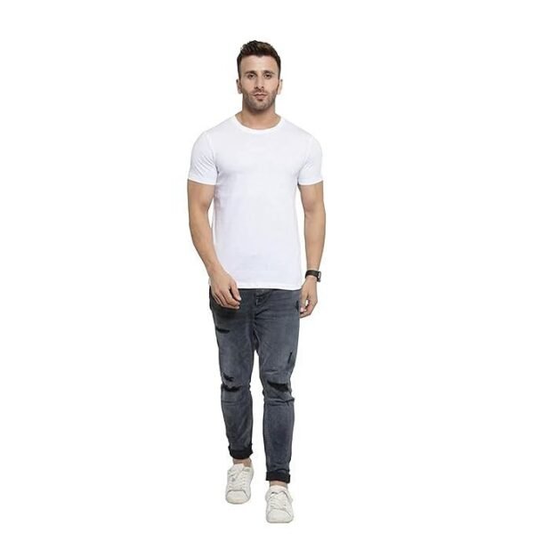 Men's Plain Black Polyster Lycra T-Shirt, Crew Neck - Image 3