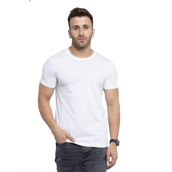 Men's Plain Black Polyster Lycra T-Shirt, Crew Neck - Image 2