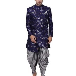 Men's Black Silk Blend Sherwani Set