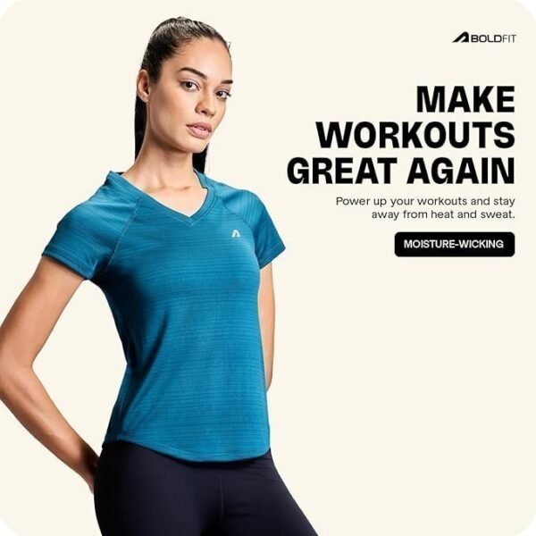 Boldfit Gym T Shirt for Women V Neck Regular Tshirt for Women Quick Dry Active Wear T Shirts for Woman Dry Fit Polyester t Shirts for Women for Gym & Sports Wear Anti Odor Women T Shirt - Image 5