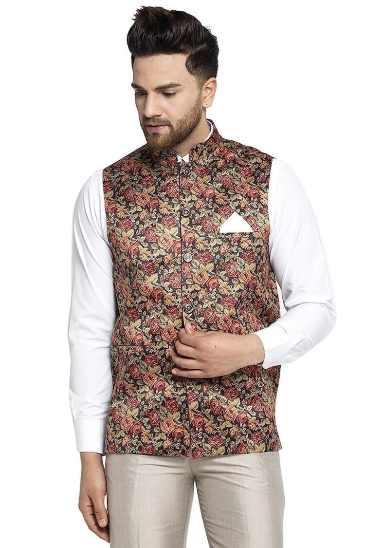 Men Floral Digitally Printed Nehru Jacket.