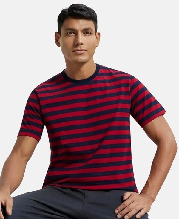 Jockey Men's Super Combed Cotton Rich Striped Round Neck Half Sleeve T-Shirt - Image 5