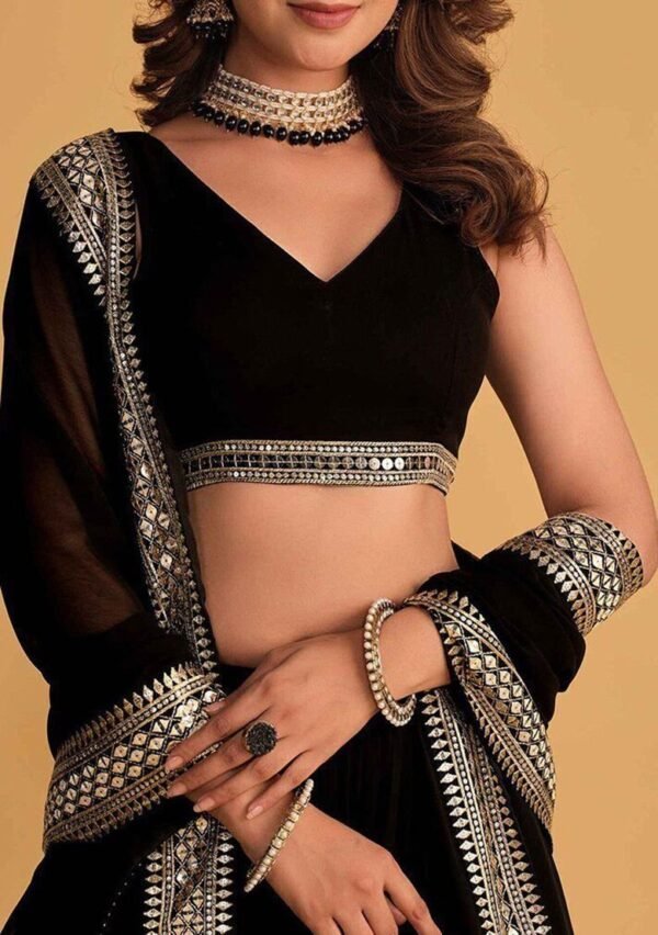 Black Sequin Embroidered Faux Blooming Lehenga Set - Image 2