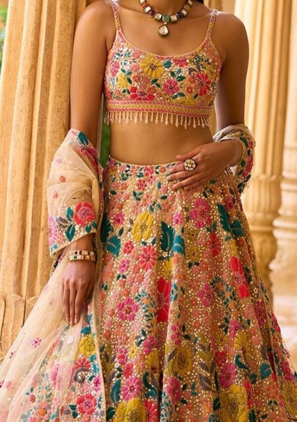 Multicolor Sequin Embroidered Faux Georgette Lehenga Set - Image 2