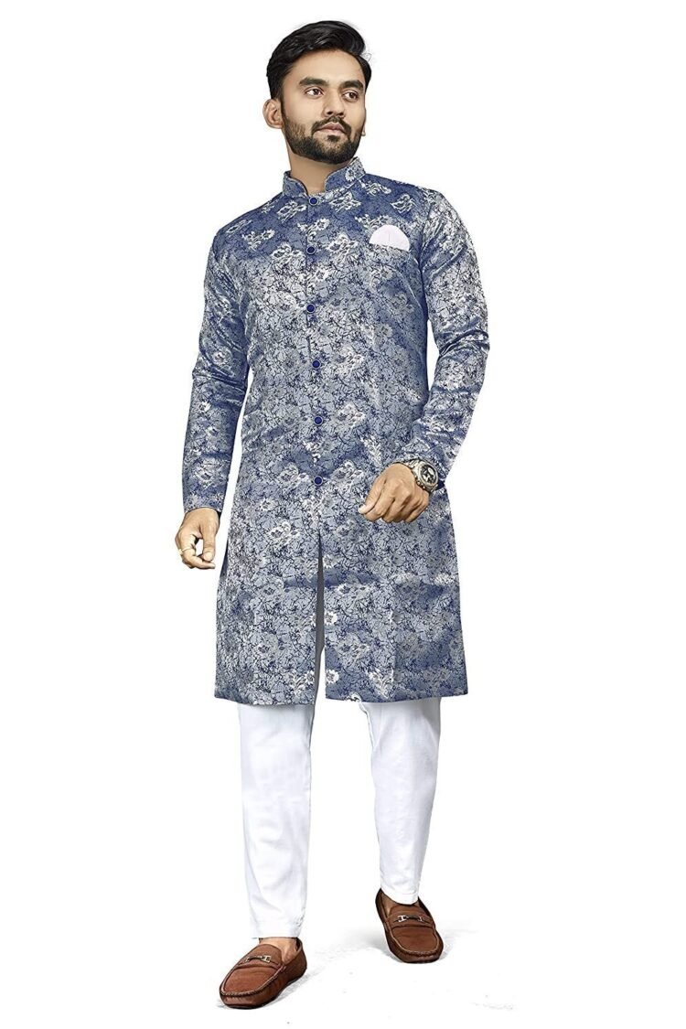 Mens Ethnic Wear Blue Kurta Pajama Sherwani Set