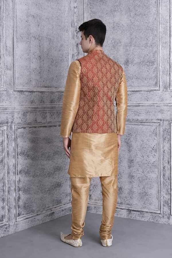 Men's Kurta Churidar Pyjama with Bundi Nehru Jacket - Image 2