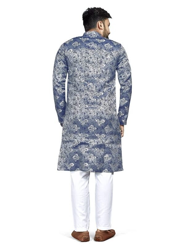 Mens Ethnic Wear Blue Kurta Pajama Sherwani Set - Image 3