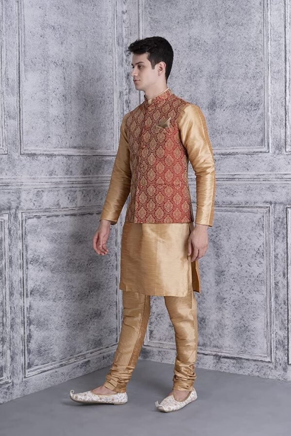 Men's Kurta Churidar Pyjama with Bundi Nehru Jacket - Image 3