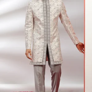 Grey & Pink Embroidered Indowestern Set
