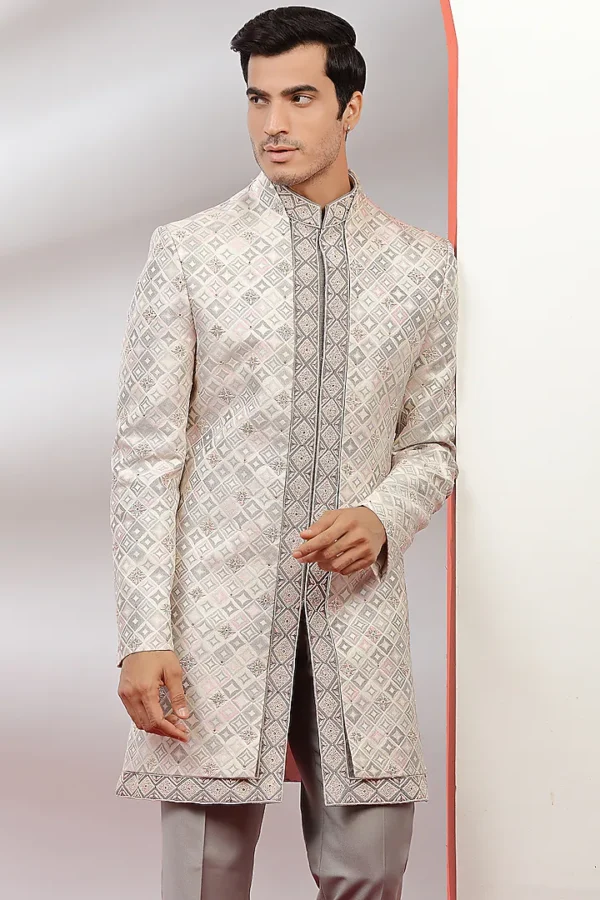 Grey & Pink Embroidered Indowestern Set - Image 4