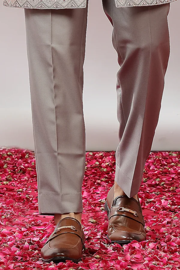 Grey & Pink Embroidered Indowestern Set - Image 3
