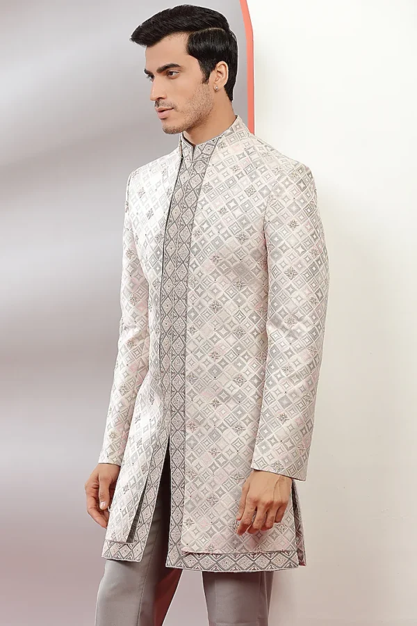 Grey & Pink Embroidered Indowestern Set - Image 2