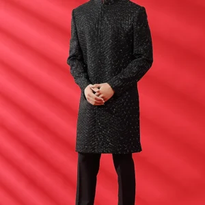 Black Embroidered Indowestern Set