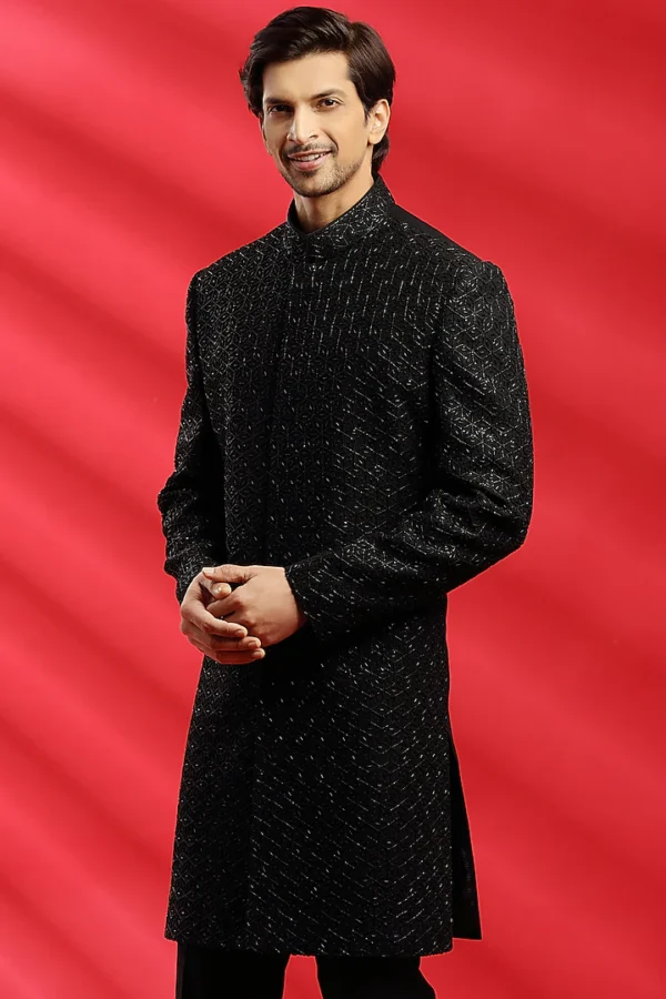 Black Embroidered Indowestern Set - Image 4