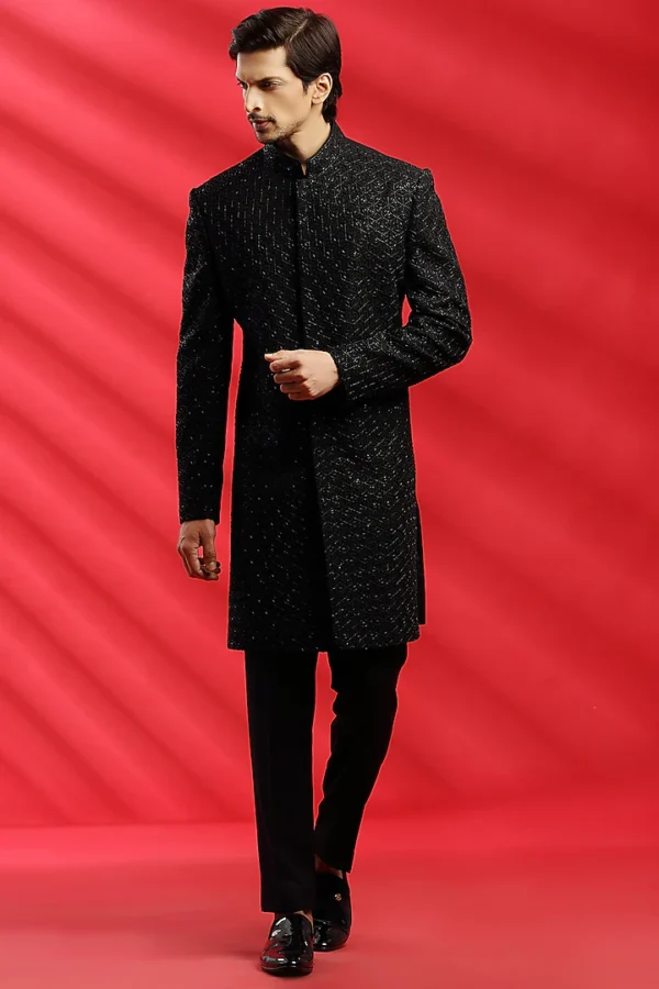 Black Embroidered Indowestern Set - Image 2