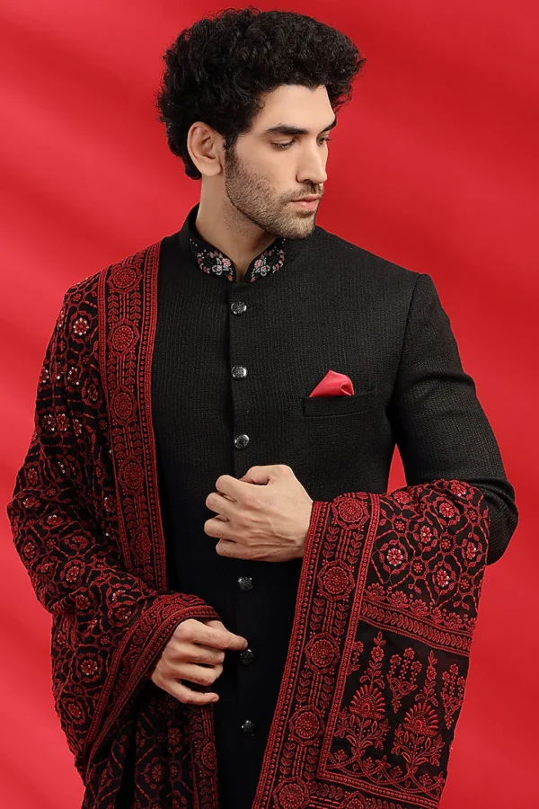 Black Matka Silk Indowestern Set - Image 4