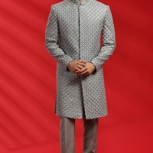 Grey Embroidered Indowestern Set