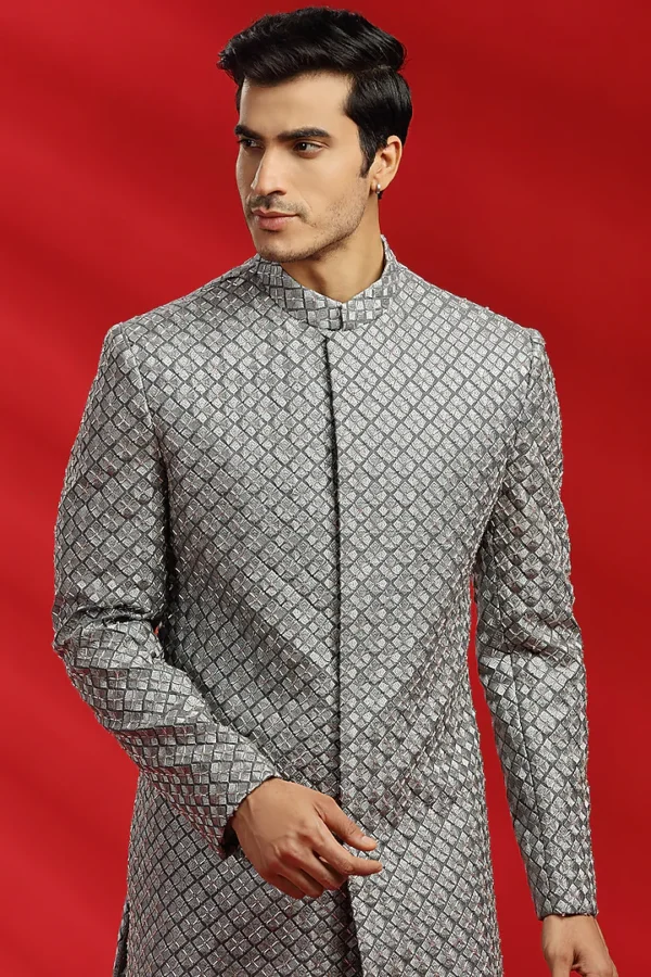 Grey Embroidered Indowestern Set - Image 4