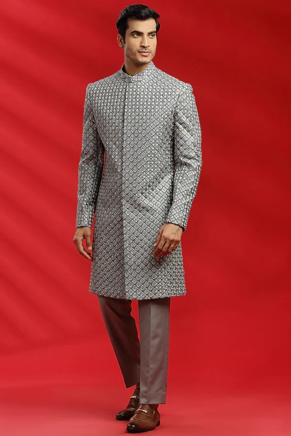 Grey Embroidered Indowestern Set - Image 3