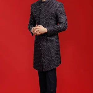 Navy Blue Embroidered Indowestern Set