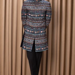 Navy Printed Indowestern Jacket Set
