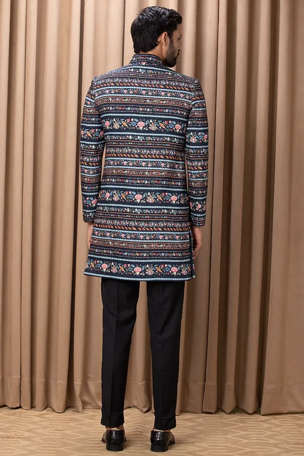 Navy Printed Indowestern Jacket Set - Image 4