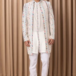 Off-White Printed Indowestern Jacket Set