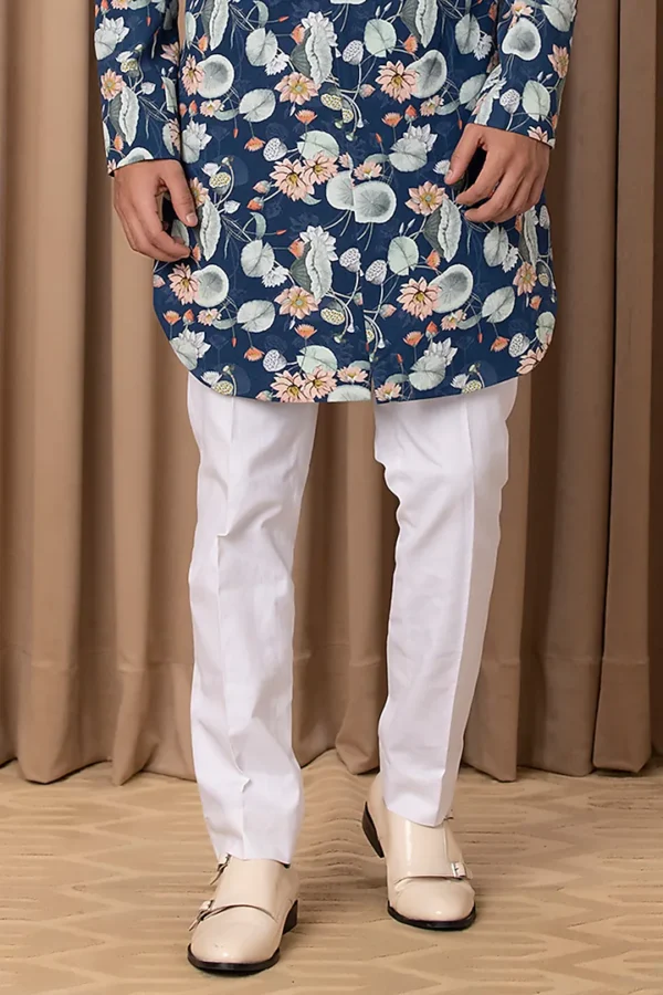 Navy Printed & Hand Painted Indowestern Jacket Set - Image 3