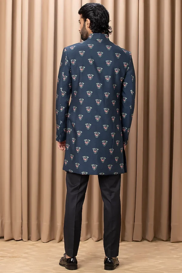 Navy Indowestern Jacket Set With Print - Image 4