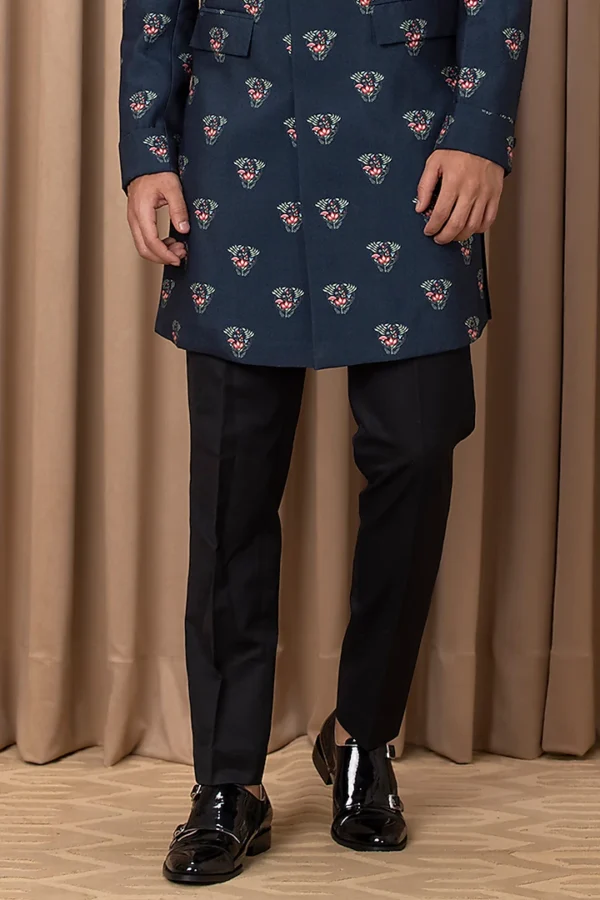 Navy Indowestern Jacket Set With Print - Image 3