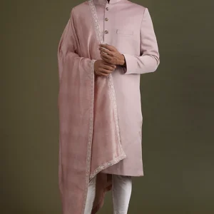 English Pink Scuba Satin Sherwani Set
