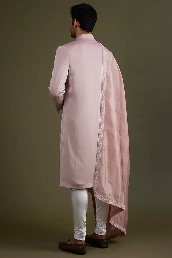 English Pink Scuba Satin Sherwani Set - Image 3