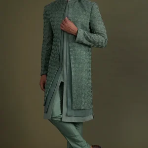 Jade Green Embroidered Sherwani Set
