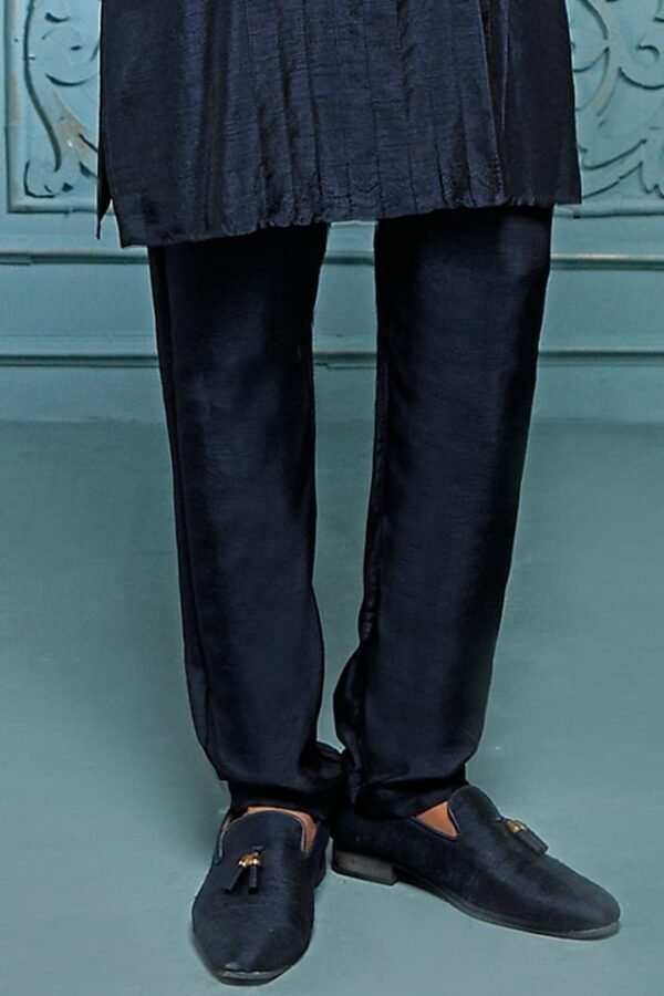 Teal Silk Kurta Set With Bundi Jacket - Image 3