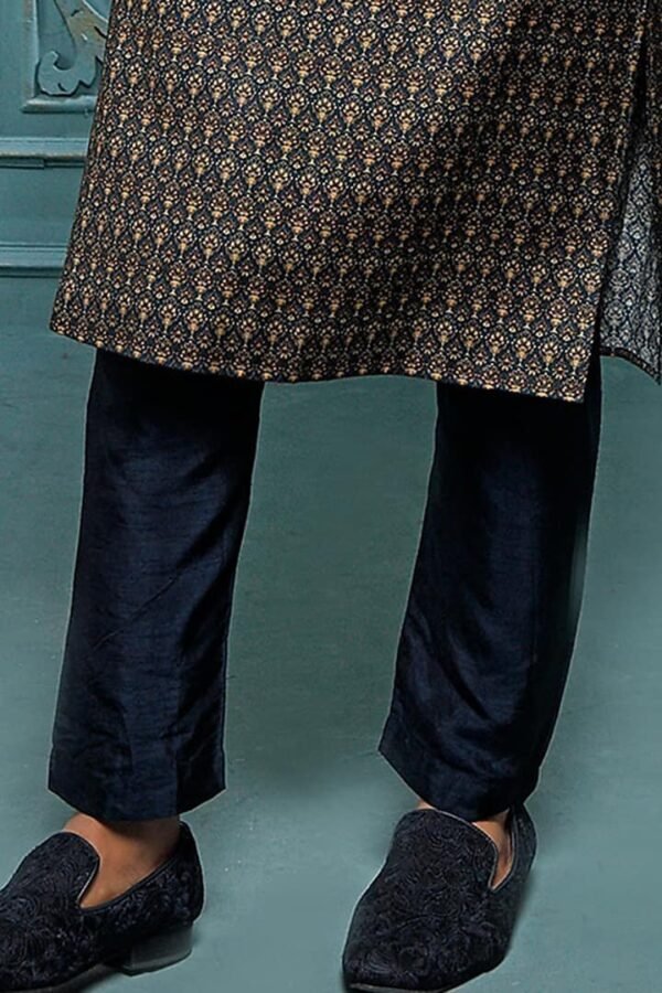 Teal Raw Silk Bundi Jacket With Kurta Set - Image 3