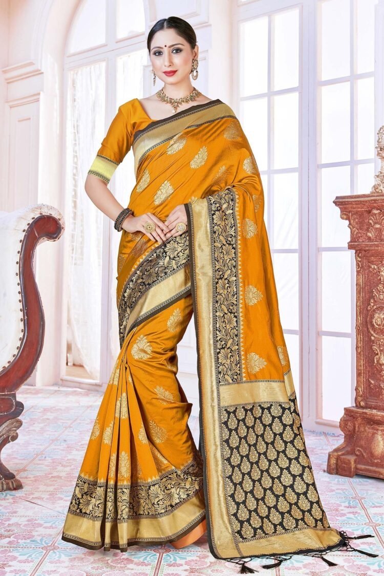 Mustard Woven Design Banarasi Art Silk Saree Set