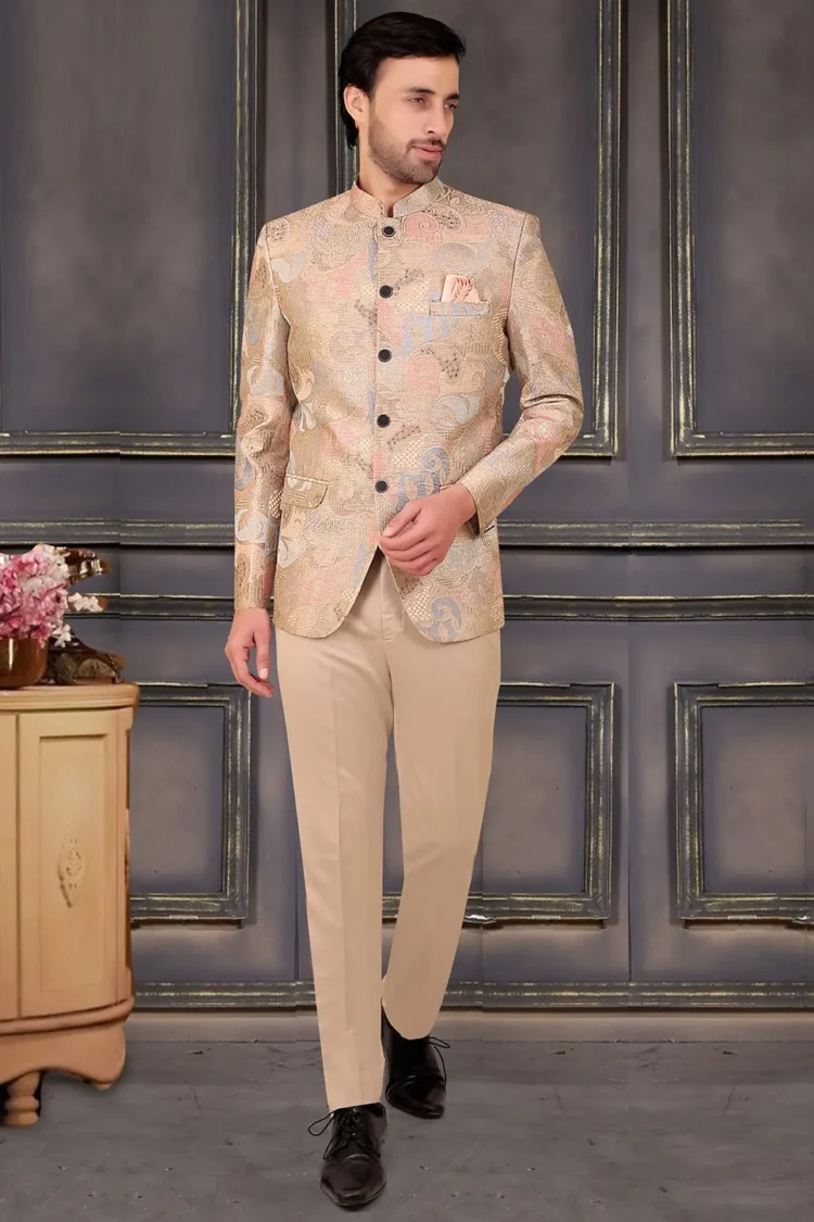 Brocade Jodhpuri Set in Beige
