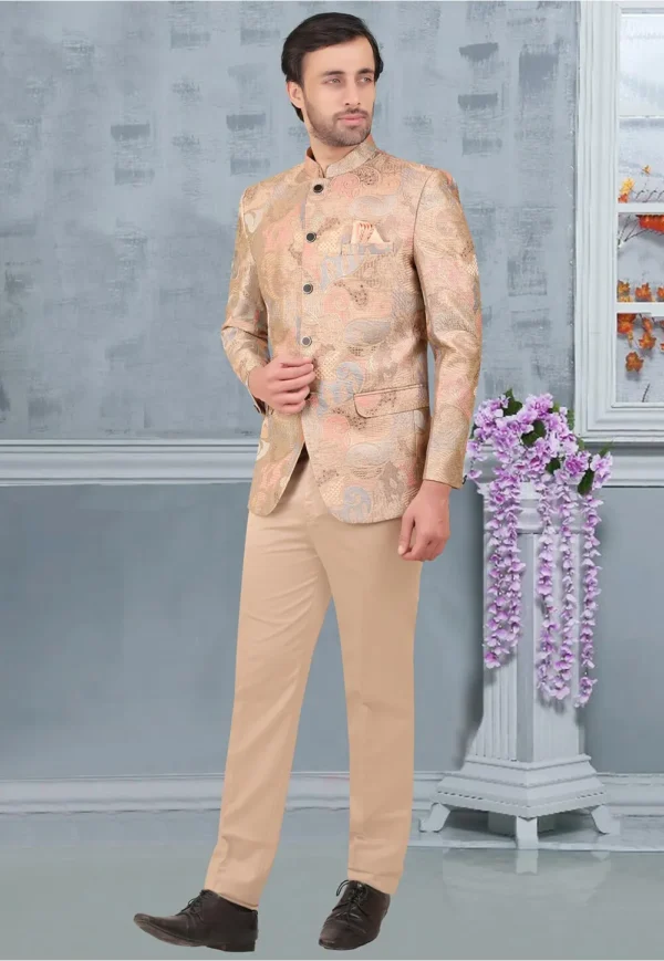 Brocade Jodhpuri Set in Beige - Image 3