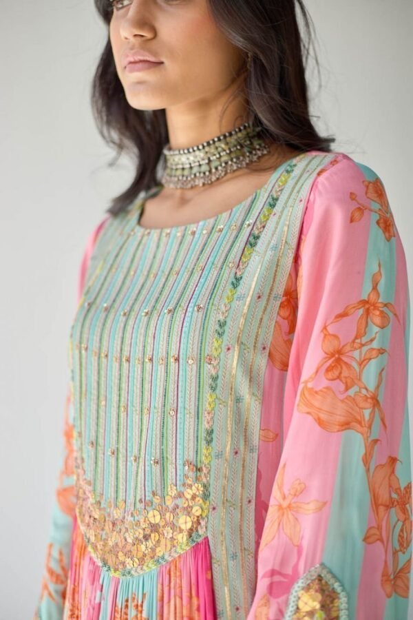 Hot Pink Orchid Front Puckering Yoke Kurta Set - Image 7