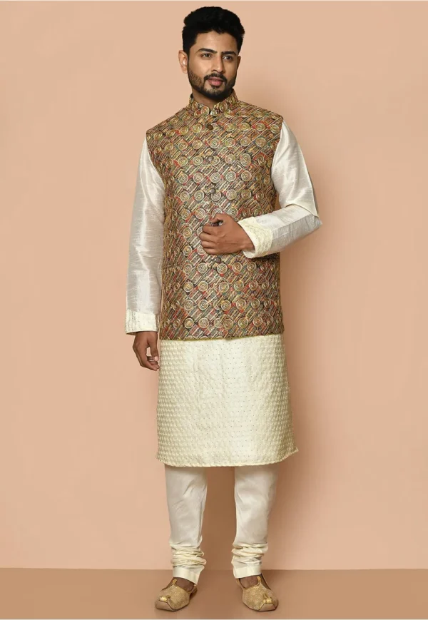 Embroidered Cotton Nehru Jacket in Multicolor - Image 2