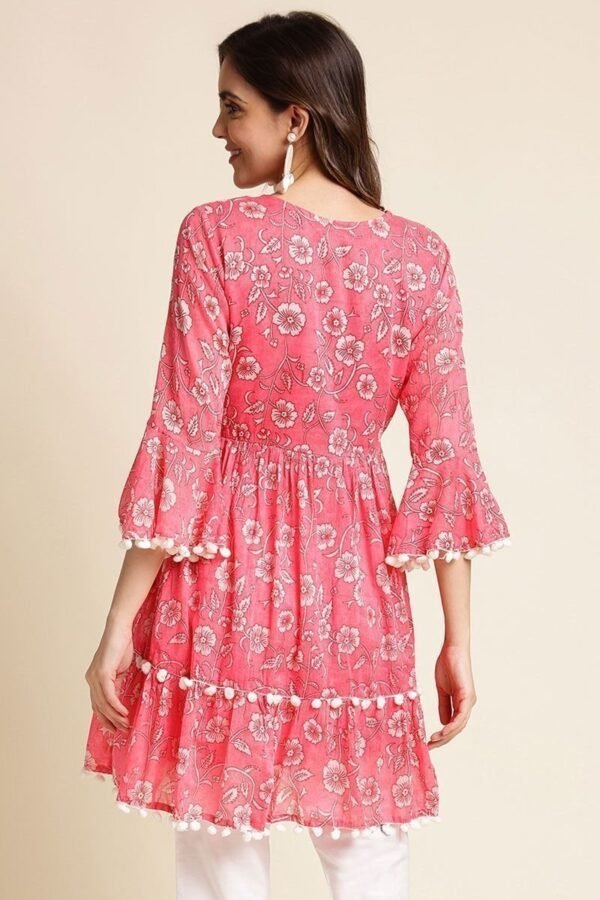 Tempting Cotton Fabric Pink Color Readymade Short Kurti With Printed Work - Image 3